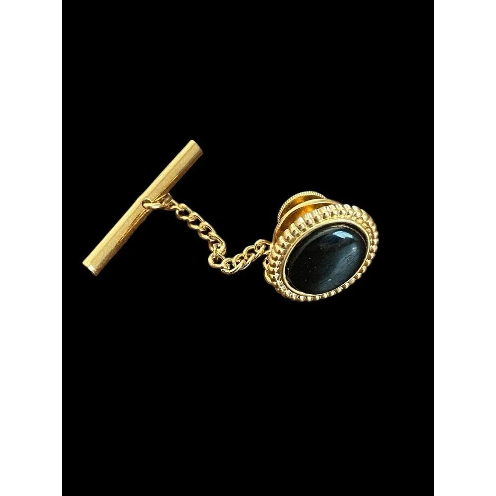 Vintage 1971 Avon Citation Tie Tack Men's Black Gold Tone Classic Accent